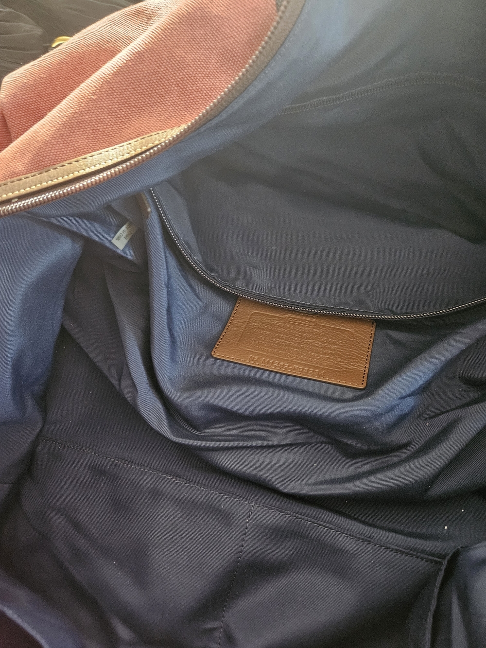 Coach Two-Tone Canvas Duffel Bag in Rust Red, Navy & Cream w/ Tolitery Bag - Picture 7 of 11
